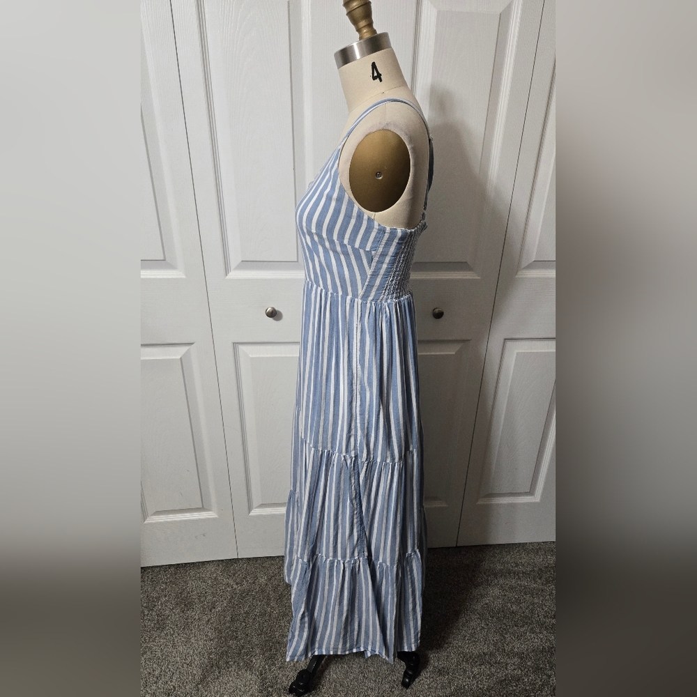 Blue & White Striped Maxi Sun Dress, Small, Criss Cross Adjustable Straps, EUC - Picture 3 of 16